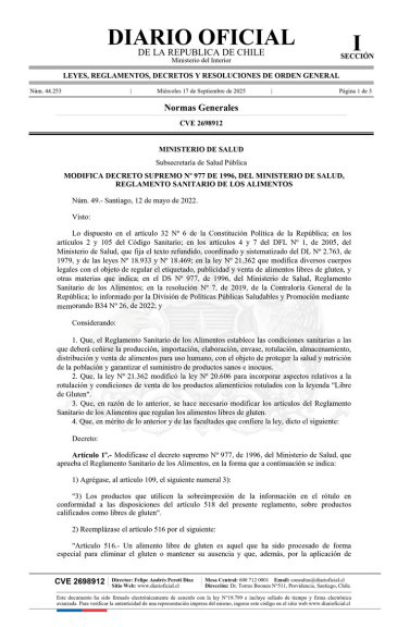 Diario Oficial del 17 de septiembre de 2025
Publicación del Decreto N° 49
